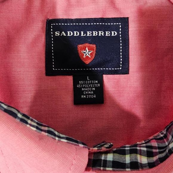 Saddlebred Mens Pink Short Sleeve Button Down Shirt Wrinkle Free Size Large - Picture 3 of 8